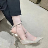 Luxury Crystal Sequined Women Pumps Elegant Thin High heels Spring Summer Chains Party Shoes Wedding Bridal MartLion   