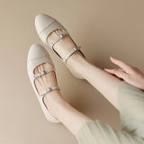 Spring Women Flats Shoes for Round Toe Chunky Heel Retro Low Heel Mary Janes Genuine Leather MartLion   