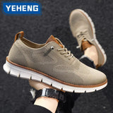  Autumn Casual Knitted Mesh Men's Shoes Solid Shallow Lace Up Lightweight Soft Sneakers Breathable Footwear Flats MartLion - Mart Lion