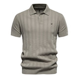 Summer Ribbed Knit Polo Shirt Men's Breathable Textured Polo Shirts MartLion Khaki EUR XL 85-95kg 