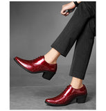 High Heel Men's Black Leather Shoes Pointed Toe Dress Oxford Zapatos De Vestir MartLion   