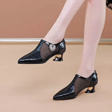 women cute sweet black leather square heel shoes for office classic pointed toe office party pumps MartLion y 41 