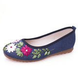 Women Flower Flats Slip On Cotton Fabric Casual Shoes Round Toe Flat MartLion Blue 40 