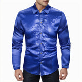 Men's Regular 70s Disco Shirts Metallic Sequins Long Sleeve Button Down Dress Shirts Nightclub Long Sleeve Shirt With Button MartLion Blue XXL United States