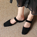 Summer Women Shoes Sheepskin Shoes for Simple Bow Slippers Low Heels Square Toe Mules Handmade MartLion   