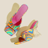 Summer Mix Color Women High Heels Mules Slippers Open Toes Ins Squared Toes Sandals MartLion   