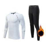 Winter Fleece Thermal underwear Suit Men's Fitness clothing Long shirt Leggings Warm Base layer Sport suit Compression Sportswear MartLion WhiteSport 22 
