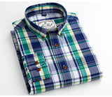 England Style Contrast Casual Checkered Shirts Button-down Soft Cotton  Long Sleeve Standard-fit Plaid Shirt MartLion   