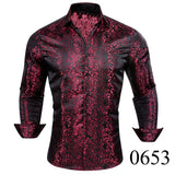 Luxury Silk Shirts Men's Black Floral Spring Autumn Embroidered Button Down Tops Regular Slim Fit Blouses Breathable MartLion 0653 S CHINA