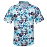 Silk Beach Short Sleeve Shirts Men's Blue Green Black White Flamingo Coconut Trees Slim Fit Blouses Tops Barry Wang MartLion 0118 S 