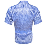 Luxury Men's Shirts Short Sleeve Summer Sky Blue Flower Silk Slim Fit Blouses Breathable Casual Tops Barry Wang MartLion   