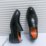 Summer Men's Classic Business Casual Loafers Brogue Carving Evening Dinner Men Dress Slip ON Leather Shoes black MartLion   