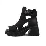 Summer Platform Fish Mouth High Top Sandals Women Genuine Leather Roman Cake Hollowed Out Height Mart Lion Black 35 