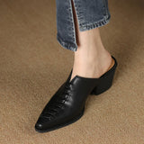 Spring Summer leather Mules Med Heel Women Shoes Pointed Toe Pumps Women Ladies MartLion   