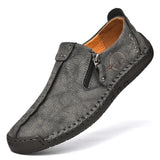 Men's Casual Shoes Leather Loafers Flat Classic Moccasins Breathable Zip Walking Sneakers MartLion GRAY 38 