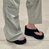 Small height increase thick-soled flip-flops female summer outside wearing pinch-foot leather sponge slippers MartLion   