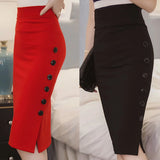 Women's Pencil Skirt Ladies Waisted Button Split Office Skirt Multiple Size Skirts Women MartLion   