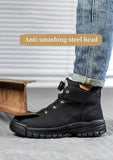 Black Leather Winter  Rotating Buttons Safety Shoes Men Waterproof Work Boots MartLion   