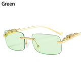 In Trend Rimless Rectangle Sunglasses Women Luxury Designer Cut Edge Shades Golden Leopard Frame Eyewear MartLion green  