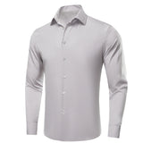Hi-Tie Orange Silk Men's Shirts Solid Formal Lapel Long Sleeve Blouse Suit Shirt for Wedding Breathable MartLion CY-1655 S 