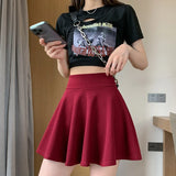 Summer Women's Skirts Elastic Pleated Sun Skirts For School Girl Uniform MartLion Claret M 