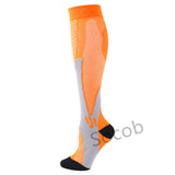 Compression Socks Solid Color Men's Women Running Socks Varicose Vein Knee High Leg Support Stretch Pressure Circulation Stocking Mart Lion 01-Orange S-M 