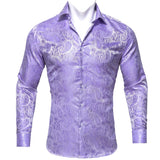 Luxury Purple Men's Silk Shirt Spring Autumn Long Sleeve Lapel Shirts Casual Fit Set Party Wedding Barry Wang MartLion GY-0423 S 