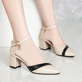 Women Cute Black Pu Leather Spring Office Square Heel Shoes Lady Pumps MartLion ff 35 