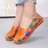 Spring Autumn Women Flats Split Leather Shoes Slip on Ballet Flats Flats Print Moccasins Loafers MartLion   