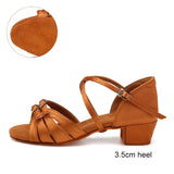 Ballroom Dance Shoes for Women Latin Modern Tango Salsa Training Sandals Practice Satin MartLion Brown 3.5cm 38 (24cm) CHINA