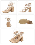  Liyke Summer Open Toe Lace-Up Gladiator Sandals Women Square High Heels Strappy Shoes Female Mujer MartLion - Mart Lion