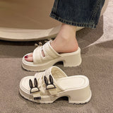 Women Platform Slippers Spring Summer Casual High Heel Shoes Ladies with Metal Designer Sandals Mart Lion Creamy-white 35 