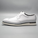 Men’s White Summer Sneakers Genuine Leather Breathable Lace-up Wing Tip Derby Shoes Casual Outdoor Walking Footwear MartLion   