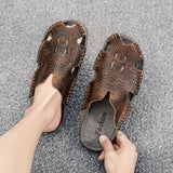 Men's Slides Leather Slippers Summer Shoes Sandals Designer Footwear Mart Lion   