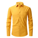 Men's White Blue Yellow Red  Shirts  Fit Long Sleeve Shirt Men Formal Wedding Elastic Shirt Male MartLion W7-11 M 