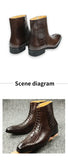 Genuine Leather Men's Boots Autumn Winter Vintage English Style Pointed Toe Work Exquisite Crocodile Engraved Zipper Shoes MartLion   