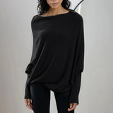 Womens Long  Sleeve Neck Tunic Tops  Fall Baggy Slouchy Pullover Sweaters Off The Shoulder Sweater MartLion Black S 