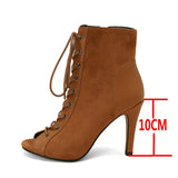 Noble Jazz Dance Shoes Women's Red High Heels Ankle Boots Peep Toe Zipper Indoor Dancing Sandals Mart Lion Brown-10cm 37 