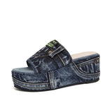 Summer Denim Water Wash Cloth Wearing Thick Sole Flat Slippers Outside MartLion Blue 38 