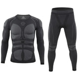 Men's Sport Thermal Underwear Suits Outdoor Cycling Compression Sportswear Quick Dry Breathable Clothes Fitness Running Tracksuits MartLion Black S 
