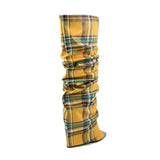 Color Blocking Plaid Pleated Sleeve Long Boots for Women with Slim High Heels and Seasonal MartLion   