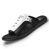 Summer Genuine Leather Slippers for Men's Summer Slides Sandals Beach Outsides Shoes Hombre MartLion white 2682 47 length 28.5cm 