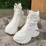 Chunky Platform Vulcanized Shoes Women Spring Lace-Up Non-Slip Motorcycle Boots Breathable Thick Bottom MartLion   