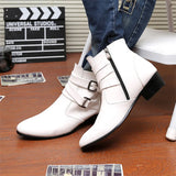 Leather Chelsea Boots Men White Dress Boots Men Casual High top Buckle Strap Formal Shoes Men Motorcycle Boots