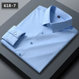 Stretch Anti-Wrinkle Men's Shirts Long Sleeve Dress Slim Fit Social Blouse Striped Shirt MartLion 618-7 45-55kg 38 