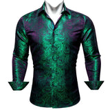 Barry Wang Gold Paisley Bright Silk Shirts Men's Autumn Long Sleeve Casual Flower Shirts Designer Fit Dress Shirts MartLion 0615 S 