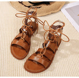 summer women's outerwear sandals roman style shoes Ladies' casual flats tie design walking and work wear MartLion   