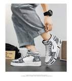 Printed Sneakers Men's Women Platform High-top Casual Flats Lace-up Black Shoes Basket Homme MartLion   