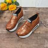 Leopard Print Loafers Shoes Women Spring Slip-On Hidden Heels Sneakers Pu Leather Chunky Platform Sports Ladies MartLion   