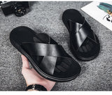 Summer Men's Casual Slippers Outdoor Breathable Beach Shoes Non Slip Flat Vulcanized Sandals Black Slip-on MartLion   